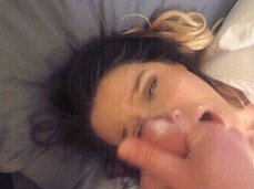 Boyfriend cums again on cute girlfriend’s face as she orgasms gif