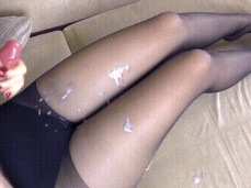 Femdom Hand-job Cumshot on Pantyhose gif