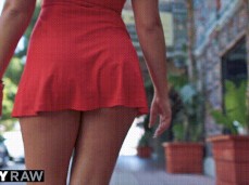 Alexis Monroe in tiny dress walks down street gif