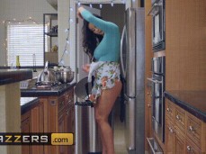 Kendra Lust takes off apron and fixes her dress to hide panties gif