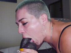 short haired cassie blue gives sloppy deepthroat to bbc and licks balls gif