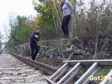 Naughty Girls Piss near the Railway gif