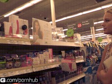 Girl hangs out in condom isle gif