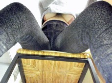 POV under desk watching office girl type underboob gif