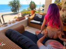 Cherry Lips purple wig bikini fuck on balcony gif