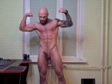 Uncut, hung,  muscle hunk Valdemar hard after cumming 1126-1 gif