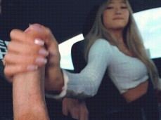 She jacks his big dick while driving gif