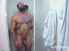 bearded, uncut, beefy muscle hunk; nipple play 0404 gif