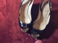 Unloading on christian louboutin open toe wedges gif