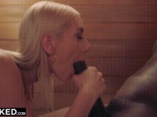 She sucks his big dick in the sauna gif