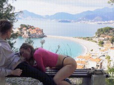 Mira David sucking dick on scenic bench gif