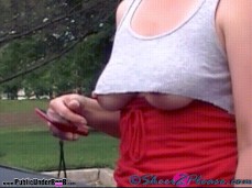 MILF Sheery Public UnderBoob and Nipple Pull gif