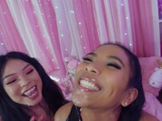 Busty Asian besties swap huge cum load gif