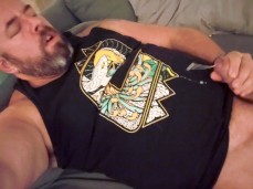 bald, bearded, uncut sk1nandearth shoots a hot load on his shirt 0053-1 1 gif