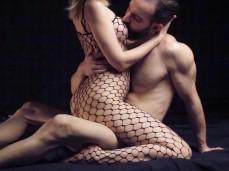 Fishnet cowgirl titsucking gif