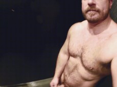 bearded, hairy, uncut, beefy muscle stud jerking off in the shower 0120-1 5 gif