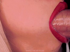 FULL Mouth of CUM! CLOSE UP BLOWJOB - Red Lipstick gif