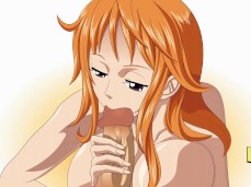 One piece hentai Nami sucking Luffy's cock gif