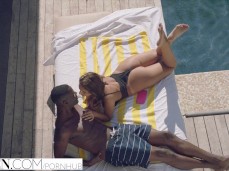 Making out with Black stud in thong bikini gif