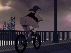 Slutty Girl Rides Dildo On Bike In Public gif