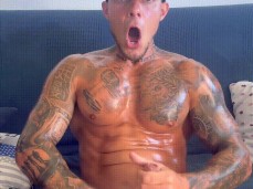 Eye contact cumshot of a hot tattooed guy in police hat 0907 9 expression gif