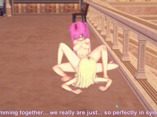 shaking squirting scissor orgasm in the koikatsu library, lesbian gif