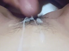 Pinay Small Cock pullout cum on hairy pussy gif